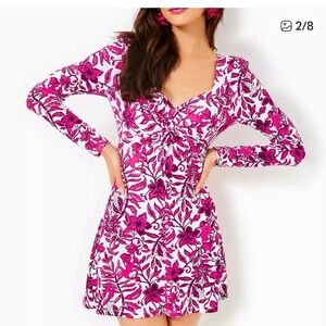 Lilly Pulitzer Romper Dress XL Pink Floral Print Long Sleeve New